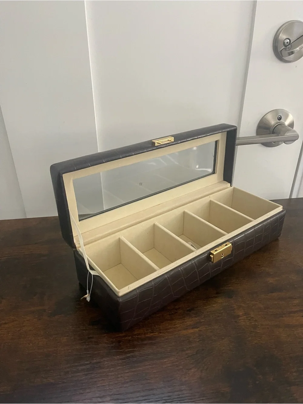 Leather-Look Dark Brown Watch Storage Case with Glass Top